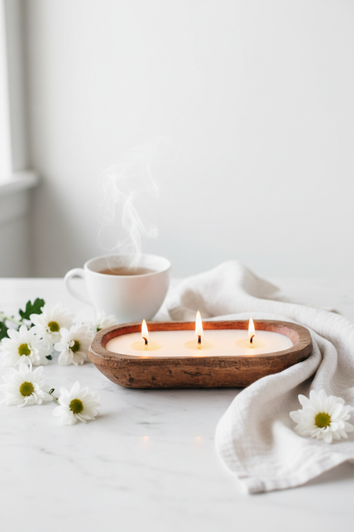 3-Wick Dough Bowl White Tea Candle Lifestyle